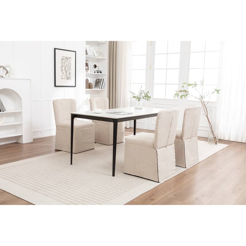 Modern Linen Dining Chairs, Armless Dining Chairs, with Upholstered Seat and Back, for Living Rooms, Set of 2, Brown