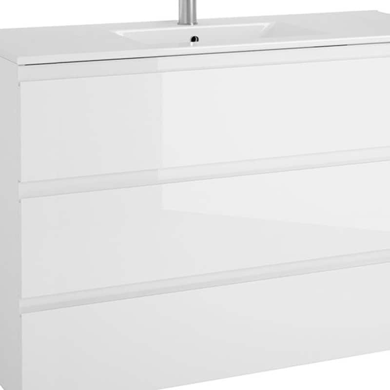 HomeRoots 48" White Wood Freestanding Bathroom Vanity With White Sink And Three Drawers - 48.00 in. x 39.06 in. x 18.10 in.