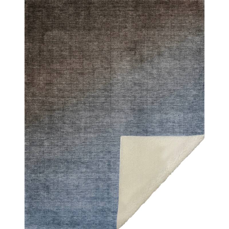 Premium Machine Washable Solid Ombre Sherpa Throw Blanket
