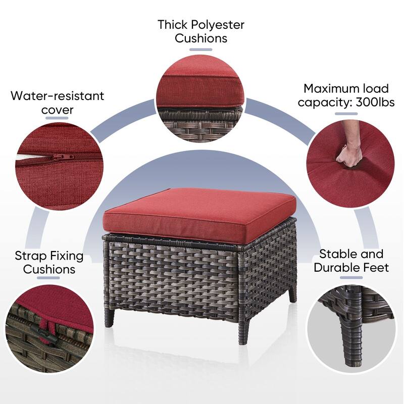 Gymojoy Outdoor Durable Wicker Ottomans with Olefin Cushions