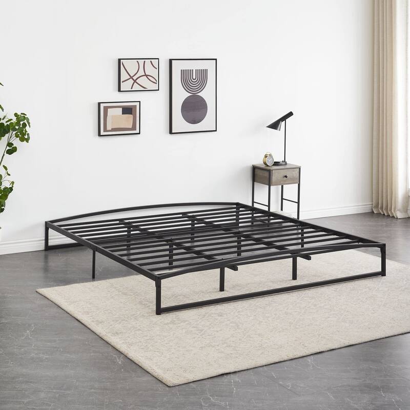 Low Bed Frame，Metal Platform Bed Frame with Arch Design