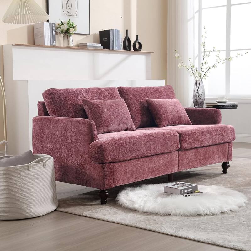 Roomfitters Chenille Loveseat Sofa, Mid-Century 2-Seat Upholstered Couch with Wooden Legs for Living Room