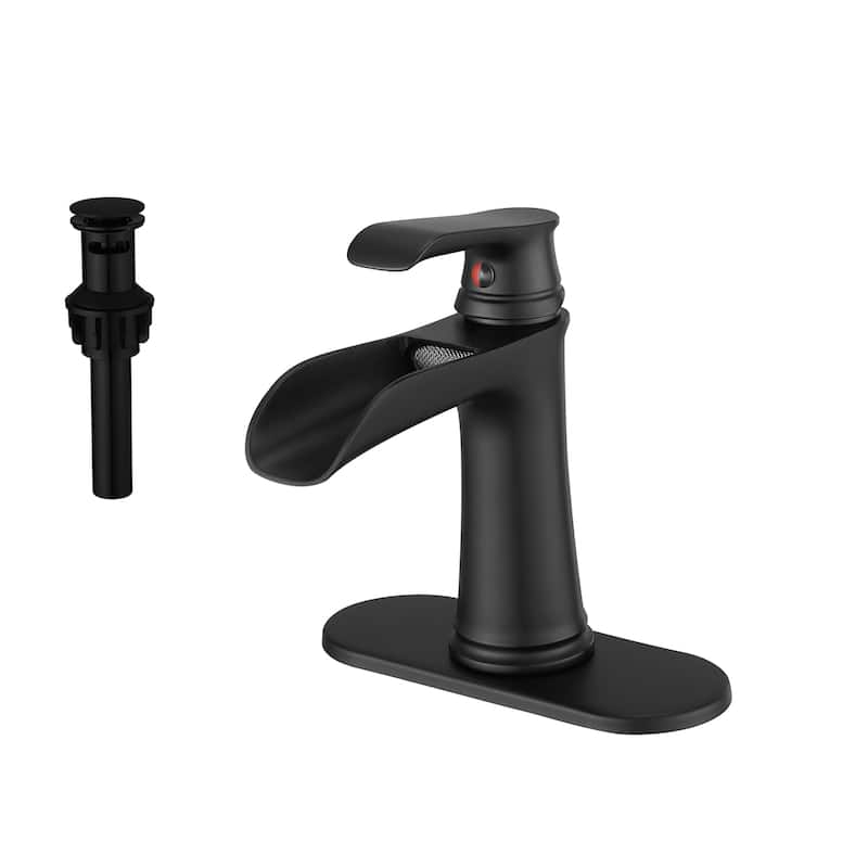 Single-handle Bathroom Waterfall Sink Faucet with Drain and Deckplate