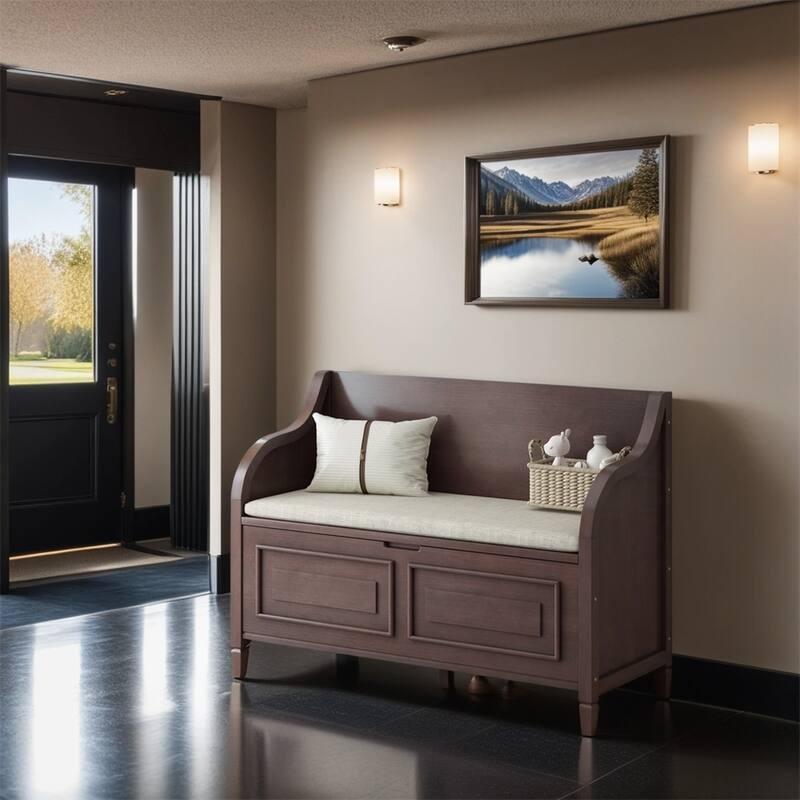 Solid wood Entryway Multifunctional Storage Bench with Safety Hinge - Espresso