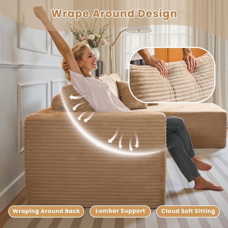 HOOOWOOO Modular Plush Upholstery L-shaped Sofa with Chaise Lounge