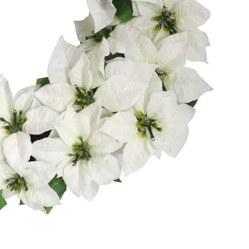 Puleo International 24" Pre-Lit Battery-Operated Artificial White Poinsettia Wreath