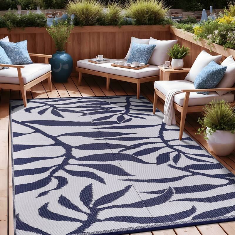 Beverly Rug Tropical Blue Reversible Outdoor Area Rug