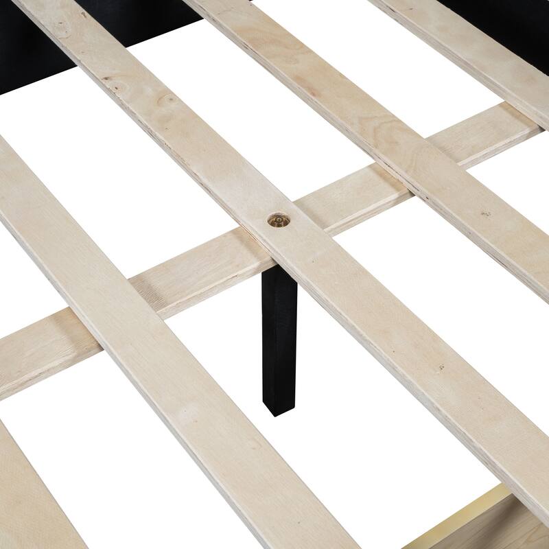 L-Shaped Backrest Daybed Upholstered Daybed Frame Classic Wood Slats Design with 2 Storage Drawers or Trundle, Full Size