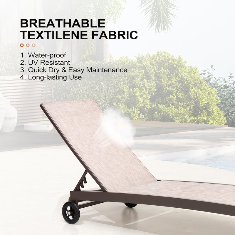 Outdoor Wheel Adjustable Chaise Lounge Chairs 5 Reclinig Position Aluminum Sun Lounger