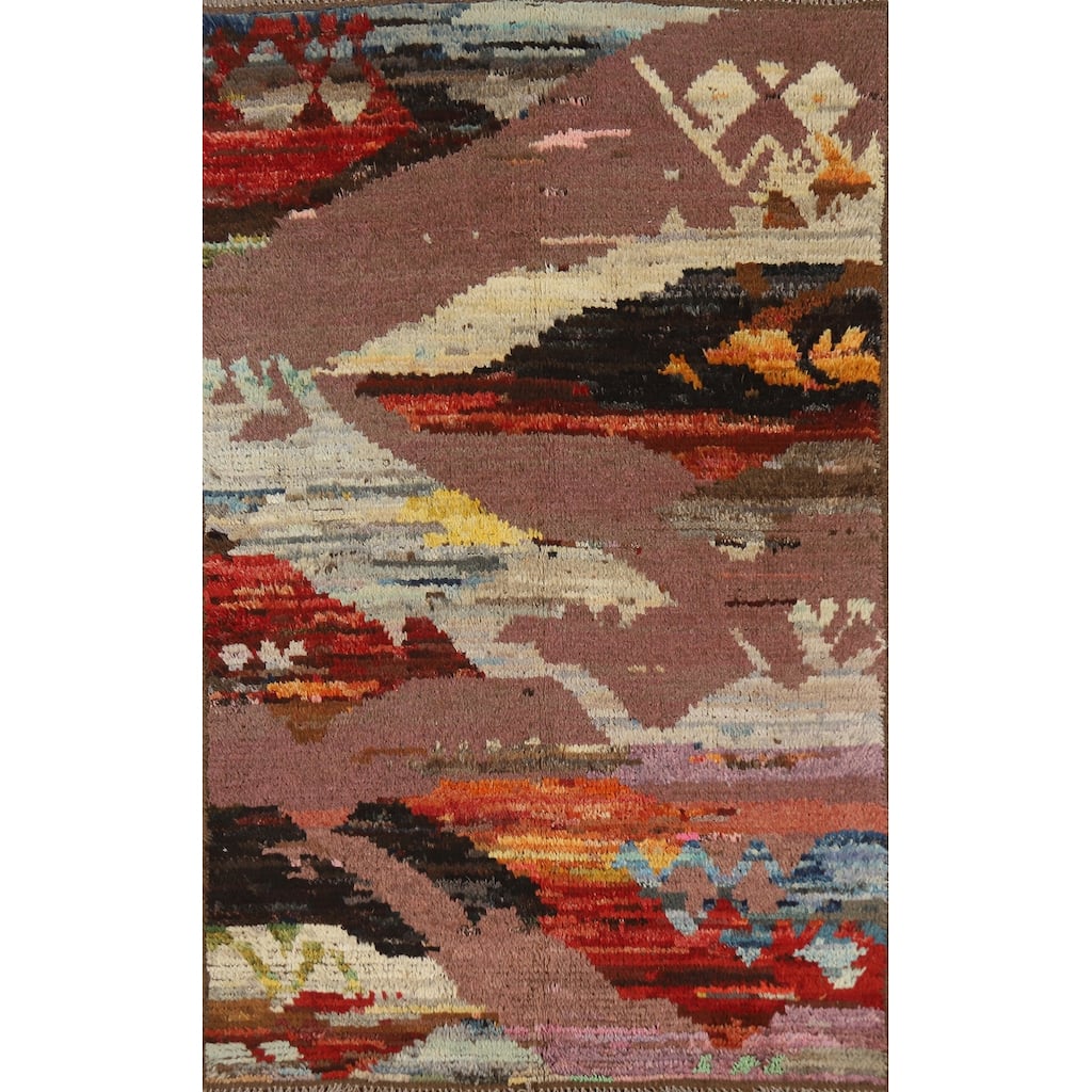 Abstract Moroccan Oriental Rug Hand-Knotted Wool Carpet - 3'10" x 6'1"
