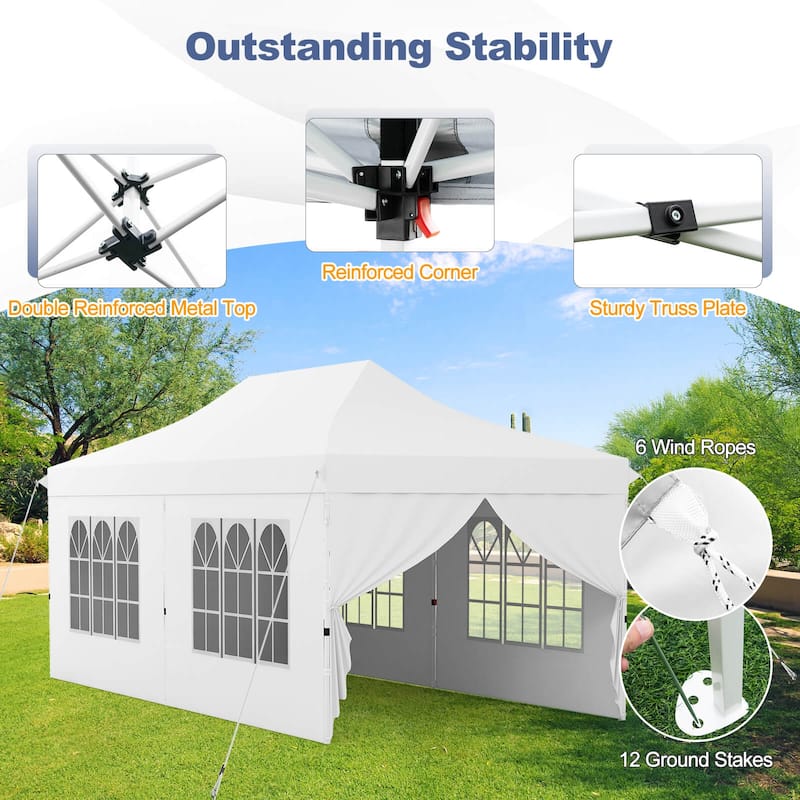 Costway 10 x 20 FT Pop up Canopy Outdoor Canopy Tent with 6 Sidewalls