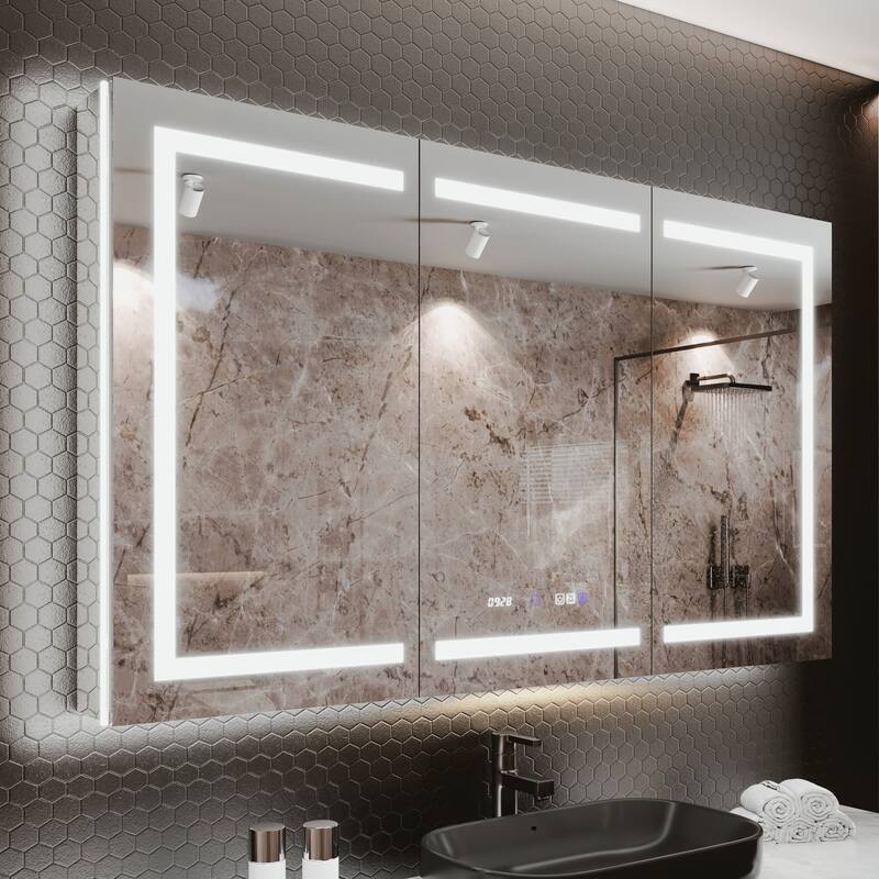 36'' H Recessed or Surface Mounted Bathroom LED Mirror Cabinet With Defogger, Dimmer, 10x magnifying