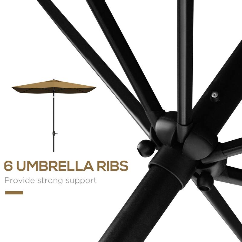 6.5' x 10' Rectangular Market Umbrella, Patio Outdoor Table Umbrella with Crank and Push Button Tilt, Coffee