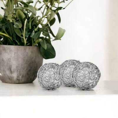HomeRoots Set of Three 5" Nickel Iron Decorative Orb Tabletop Sculptures - 5' X '5' X '5