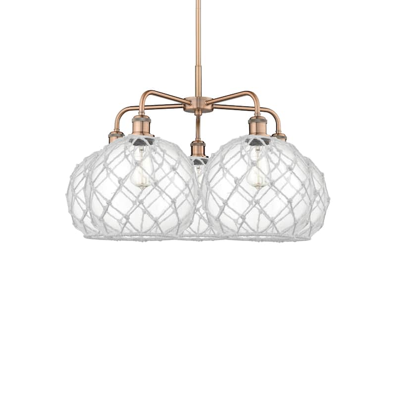 Innovations Lighting 516-5CR-18-29 Farmhouse Rope Chandelier Farmhouse - Antique Copper / Clear Glass with White Rope