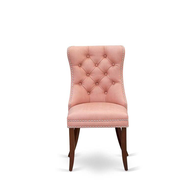 Parsons Dining Chairs Set of 2 - Padded Upholstered Accent Chairs - Beige Red Faux Leather - Nailhead Trim