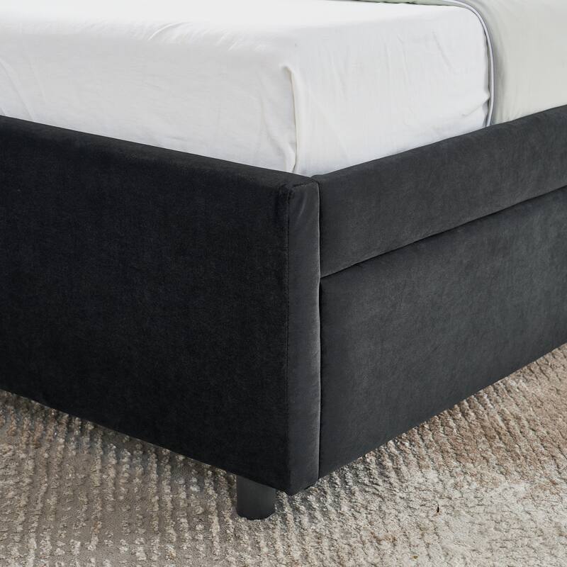Full Size Upholstered Tufted Bed Frame with Two Drawers, Sofa Bed Frame with Comfortable Backrest and Armrests, Velvet