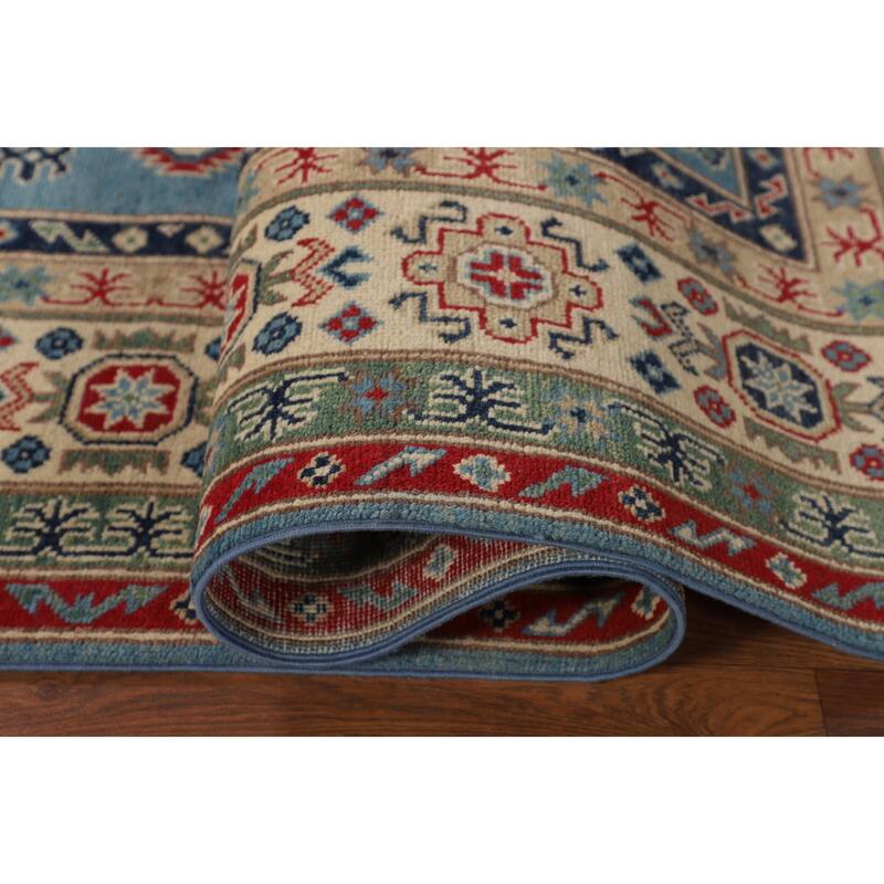 Light Blue Traditional Kazak Area Rug Handmade Wool Carpet - 6'8" x 9'6"