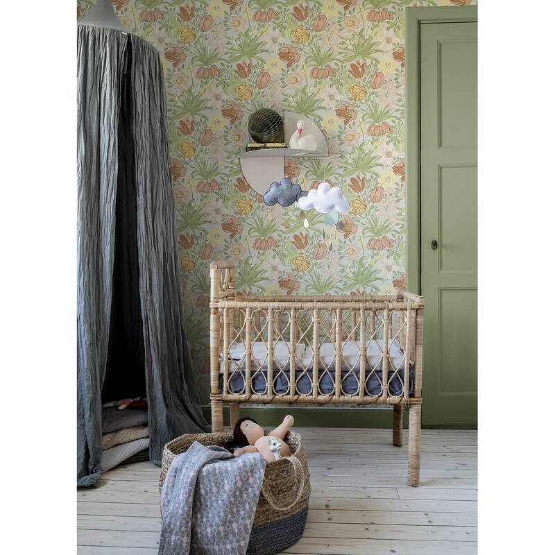 A-Street Prints Cecilia Chartreuse Tulip and Daffodil Wallpaper