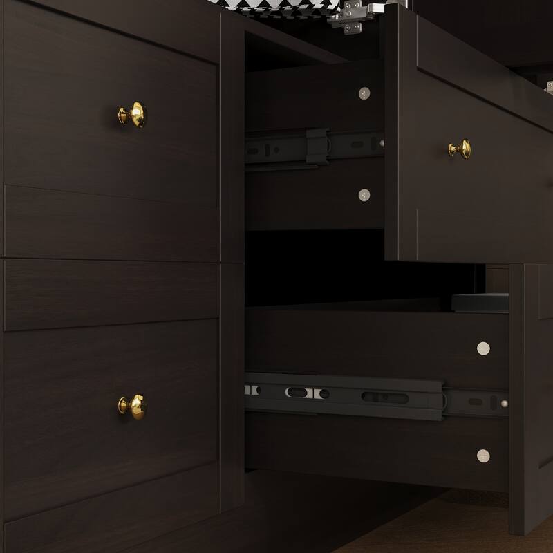 White Wardrobe Closet with Gold Handles - Modern Storage Cabinet with Drawers