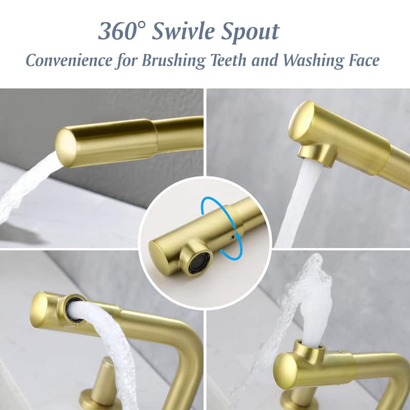 Three Holes Double Handle Rotating Bathroom Sink Faucet