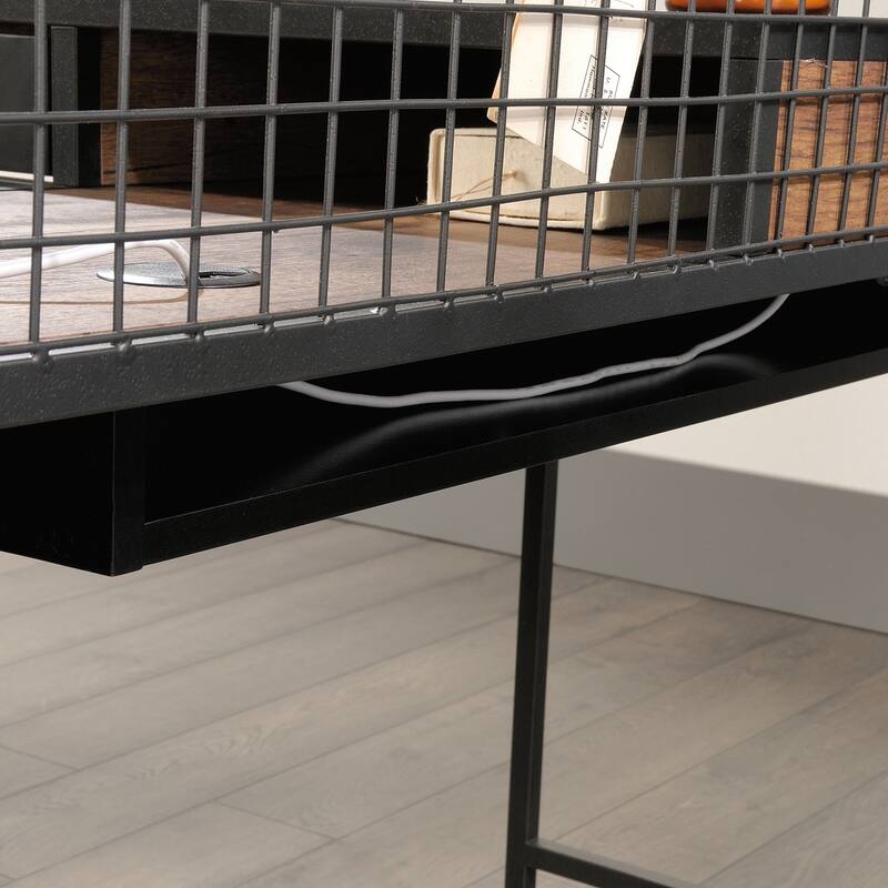 Engineered Wood Industrial L-Shaped Desk with 2 Drawers and Shelves, Brown