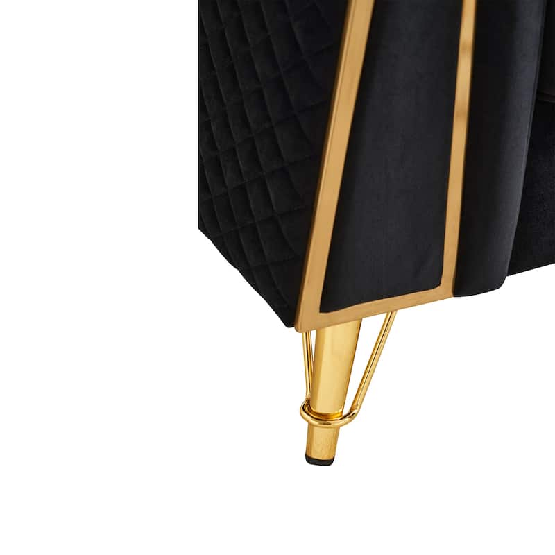 Mid-century Couch Velvet Upholstered Sofa with Button Tufted Backrest, Unique Armrest Design and Golden Metal Decor