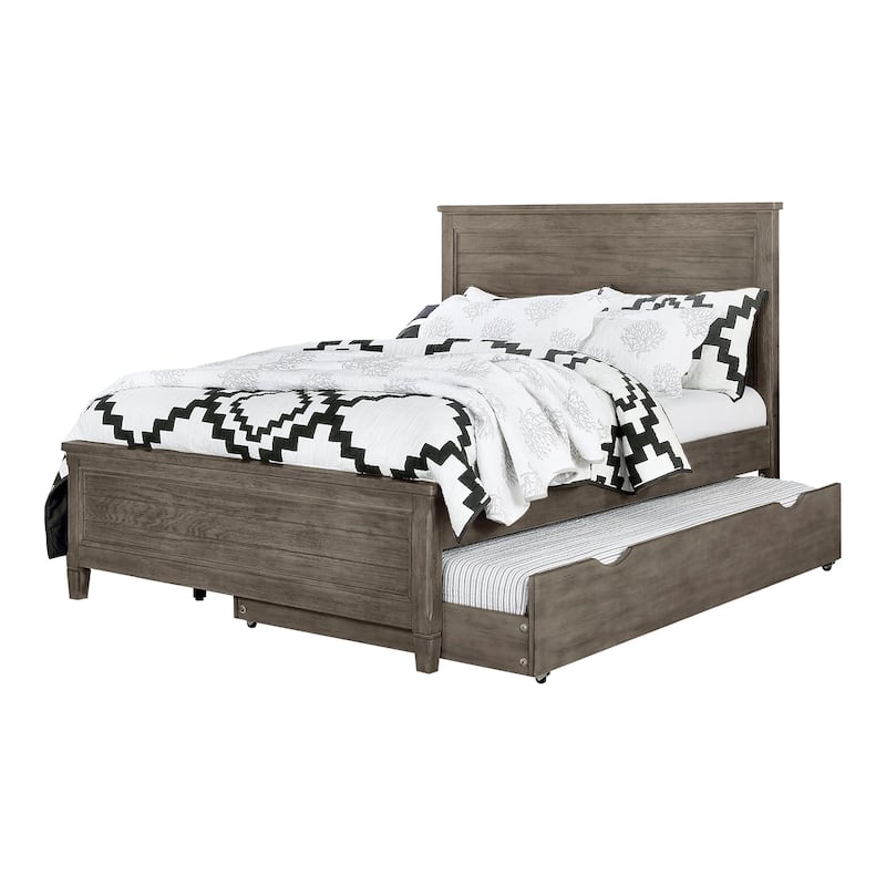 Furniture of America Lanister 2-Piece Wood Wire-Brushed Warm Grey Kids Panel Bed and Nightstand Set with Trundle