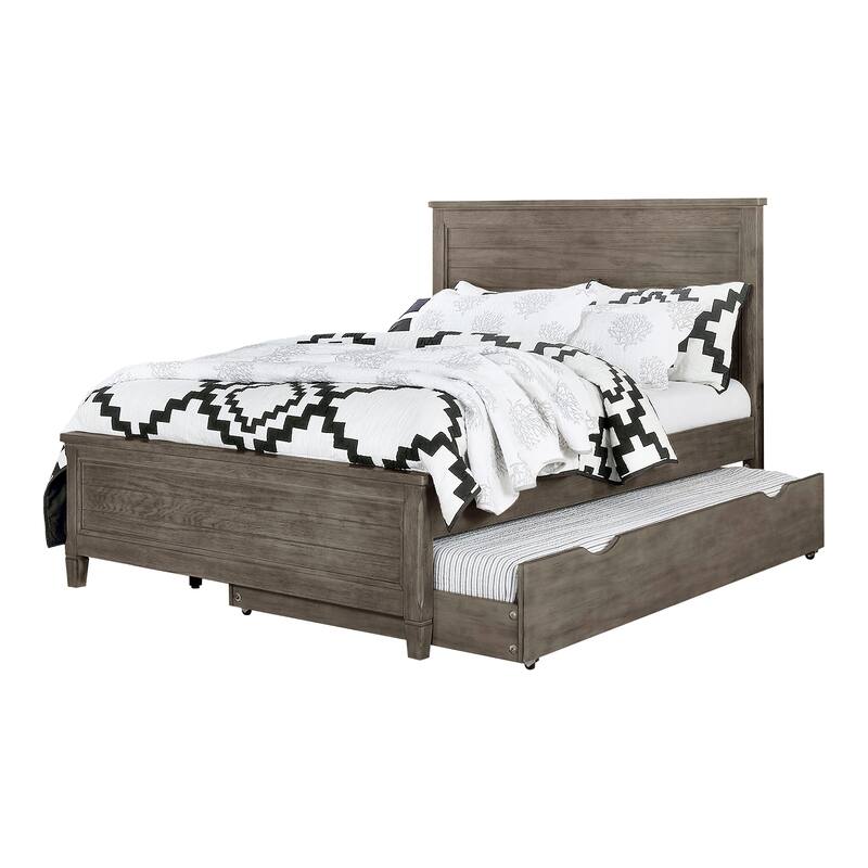 Furniture of America Lanister Wood Wire-Brushed Warm Grey Kids Panel Bed with Trundle