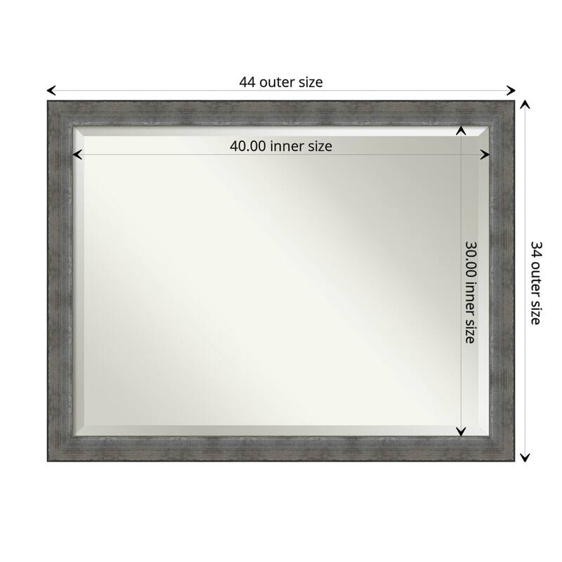 Beveled Wood Bathroom Wall Mirror - Forged Pewter Frame - Forged Pewter - Outer Size: 44 x 34 in