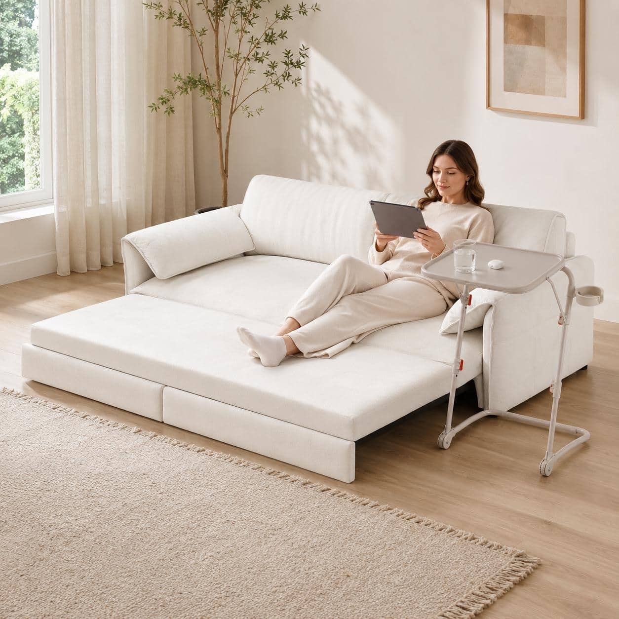 Option Beige SofaBed + Beige Folding Tray