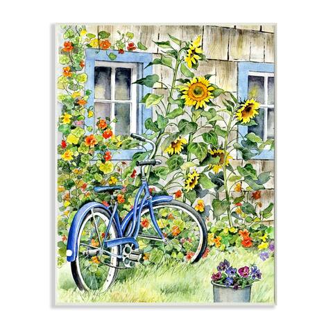 Stupell Industries Blue Bicycle on Traditional Farmhouse Sunflowers Wood Wall Art - Multi-Color