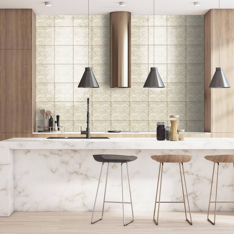Merola Tile Milano Decor Daman Beige 7-7/8" x 7-7/8" Ceramic Wall Tile - Case (25 Tiles)