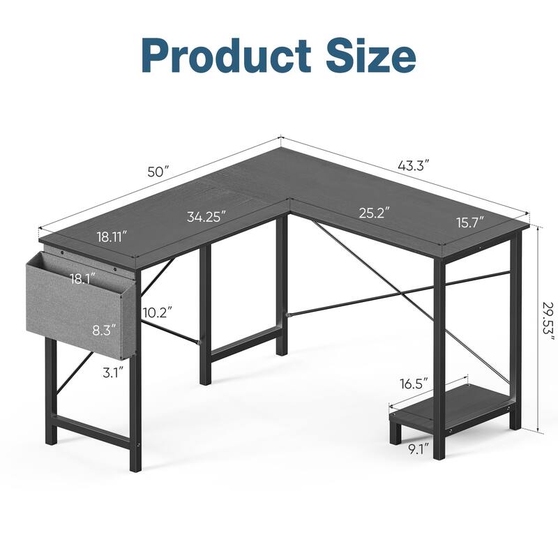 49-inch L-Shaped Computer Office Desk with Storage