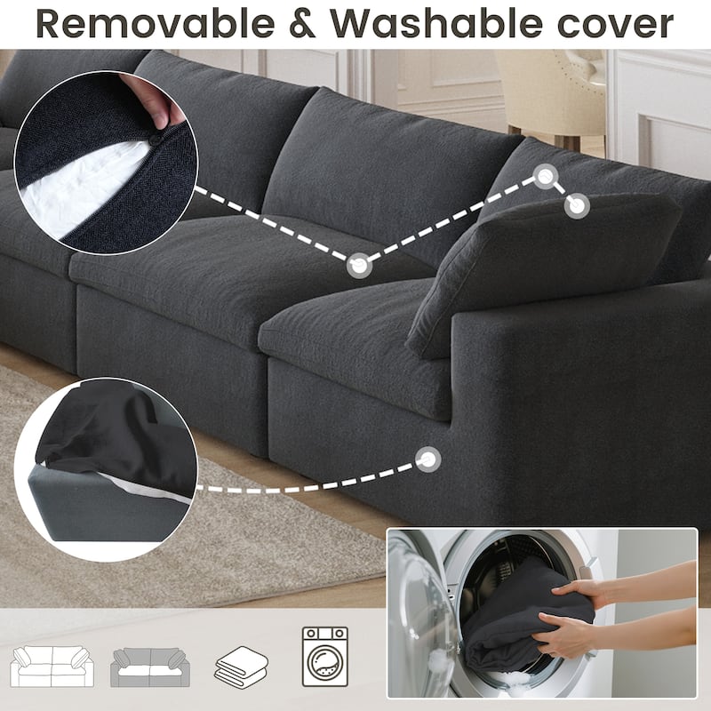 Large Down Filled Corner Sectional Sofa Couch with Ottoman for Living Room Set Linen Cloud Sectional Couches