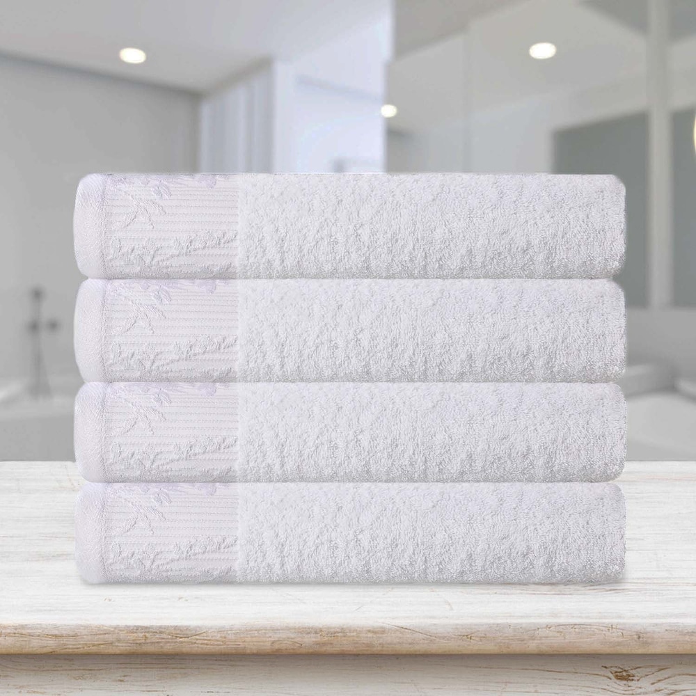 Superior Wisteria Cotton Floral Jacquard Border Hand Towels Set of 4