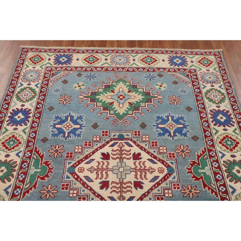 Light Blue Kazak Oriental Rug Hand-Knotted Living Room Wool Carpet - 4'10" x 6'7"