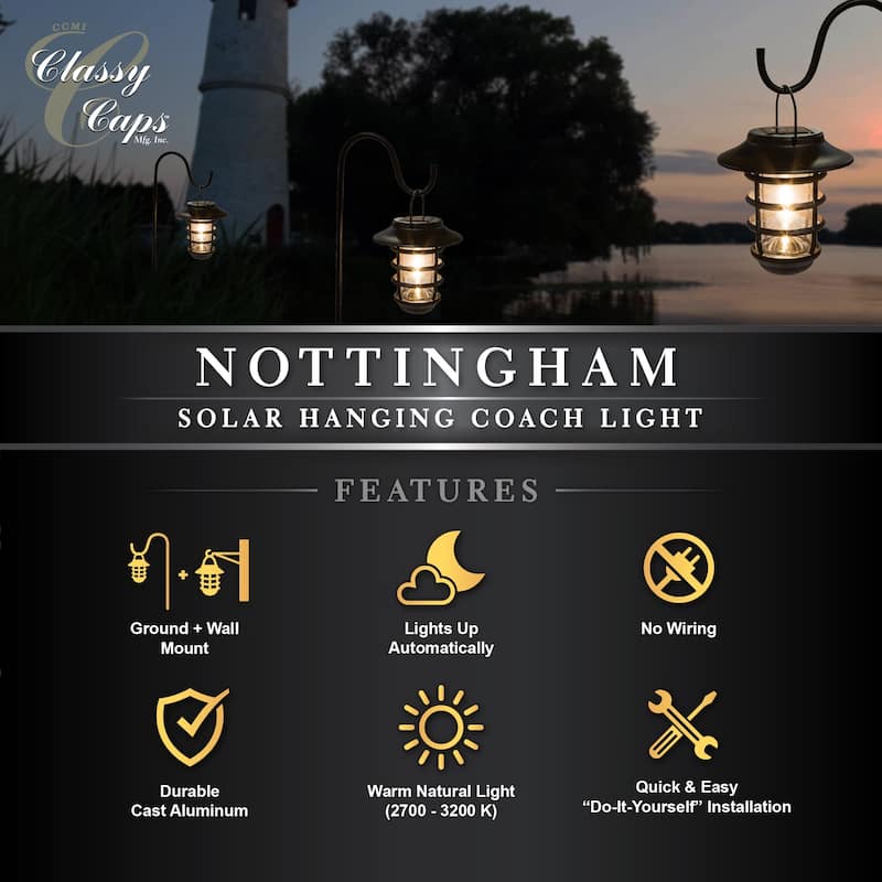 Black Aluminum Nottingham Solar Hanging Coach Light