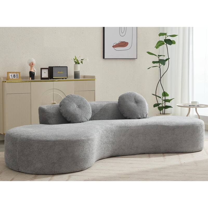 105.5" Curved Sofa, Modern Living Room Upholstered Sofa with 2 Throw Pillows, Leisure Cloud Couch for Apartment, Office