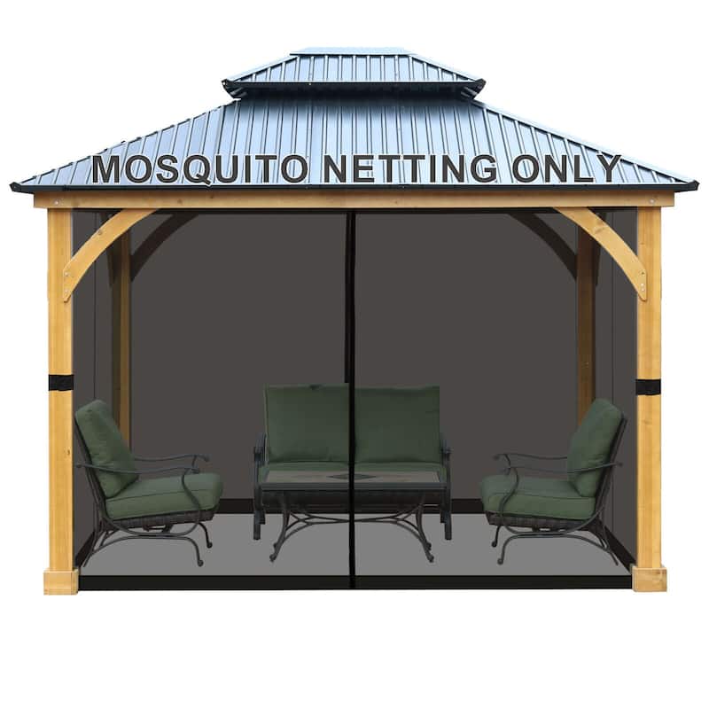 Aoodor Gazebo Netting Screen Replacement Outside Universal 4-Panel Sidewalls 10' x 13' (Only Netting)