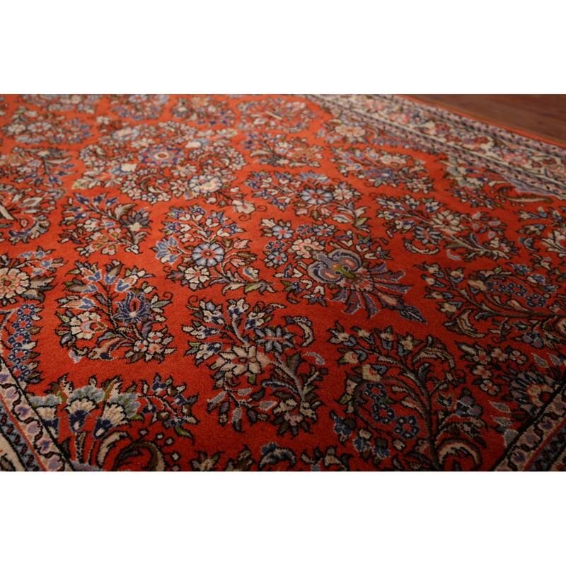 Orange Floral Sarouk Persian Area Rug Handmade Wool Carpet - 3'8"x 5'9"