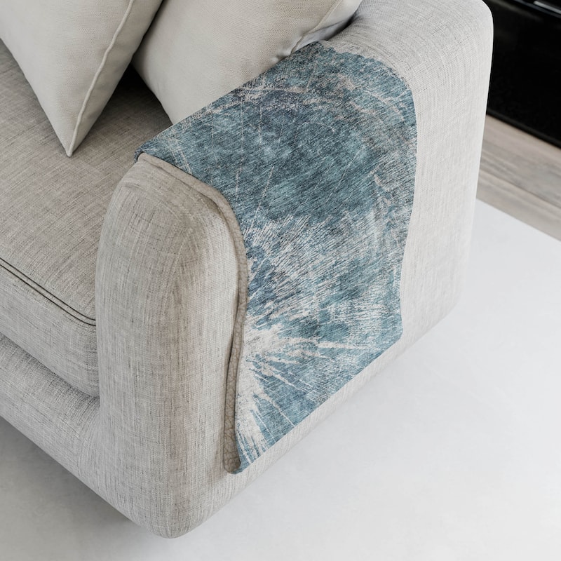 Premium Machine Washable Abstract Modern Sherpa Throw Blanket - Teal - 4'2" x 5'10"