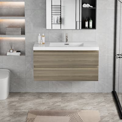 42" Bathroom Vanity with Sink,Modern Wall-Mounted Storage Vanity Cabinet with Resin Top Basin and Soft Close Drawers