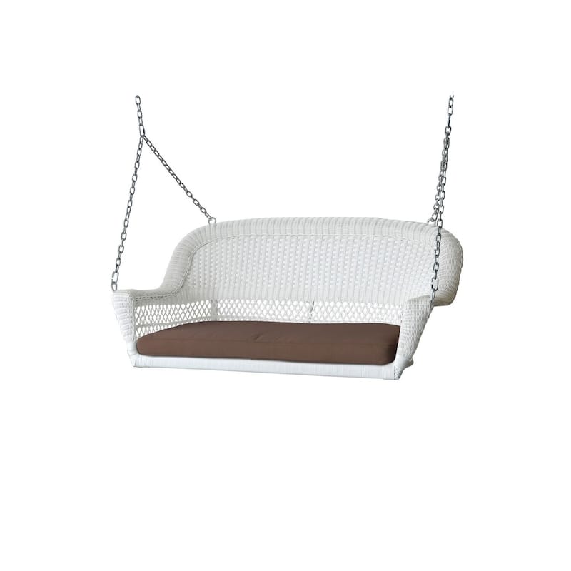 26 in. W White Cushion in Aluminum Frame Outdoor Porch Swing with CushionGuard and Stand