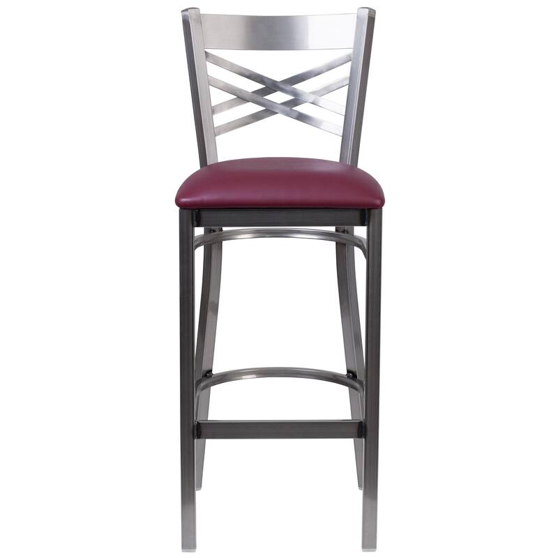 2 Pack Clear Coated ''X'' Back Metal Restaurant Barstool - 17"W x 18"D x 42.25"H - 17"W x 18"D x 42.25"H