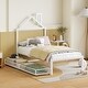 preview thumbnail 2 of 12, Twin Metal Platform Bed with Two Drawers, House-Shaped Headboard Design, Non-Noise Bedroom Low Bed Frame W/Support Slats, White