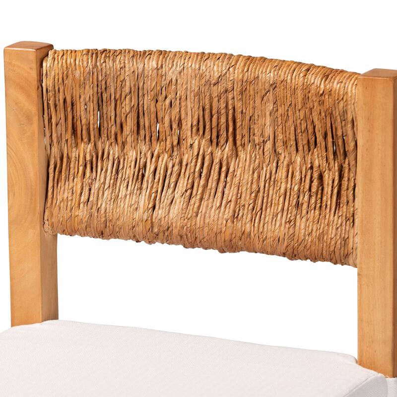 Pava Woven Seagrass Counter Stool - Solid Mahogany Wood Stool with Textured Back, Coastal Boho Seating for Kitchen Island