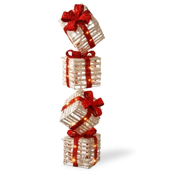Pre-Lit 33" Sisal Gift Box Tower. Opens flyout.