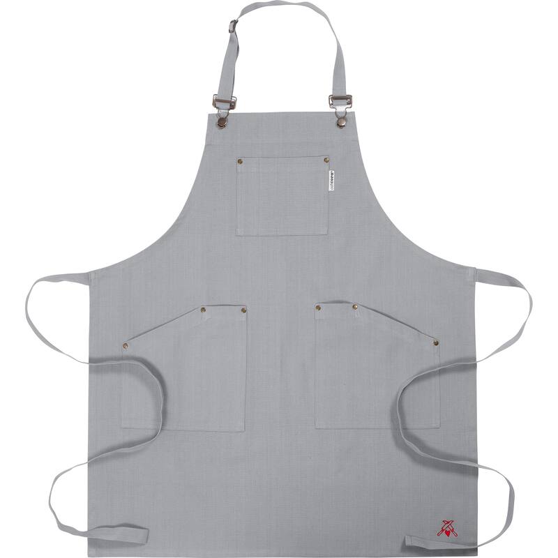CatCora Kitchen Apron, Gray, Heavyweight Cotton Canvas, Spill-Shedding Finish, Full Coverage, Fade-Safe, 3 Pockets, Unisex
