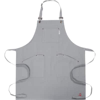 CatCora Kitchen Apron, Gray, Heavyweight Cotton Canvas, Spill-Shedding Finish, Full Coverage, Fade-Safe, 3 Pockets, Unisex